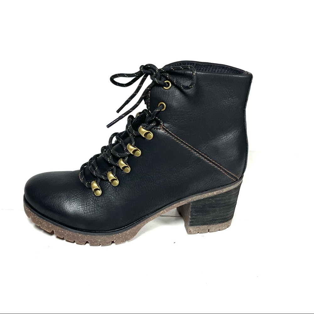 Korks By Kork-Ease Erica Ankle Boots Womens Size 8M Lace Up Black Block Heel